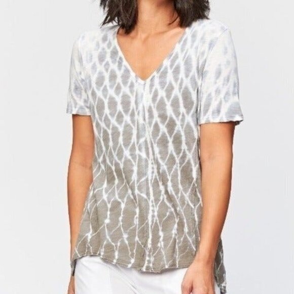 XCVI NWT Anya Tee in White and Gray with Jemma Cotton Jersey Light weight T Shir - Picture 4 of 9
